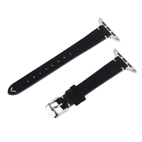 Watch Band Apple Watch Series 10 42mm Genuine Cow Leather Simple Matte Strap - Black