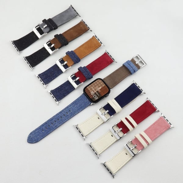 Splicing Color Watch Band Apple Watch Series 10 46mm Suede + Denim Strap - White + Pink