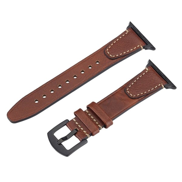 Watch Band Apple Watch Series 10 42mm U-Shaped Design Genuine Cow Leather Strap - Brown