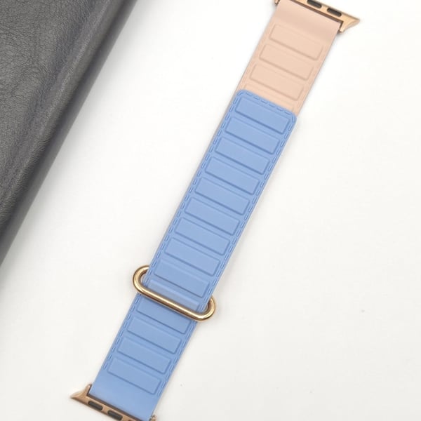 Silicone Strap Apple Watch Series 10 42mm Magnetic Reverse Buckle Watch Band - Blue+Pink