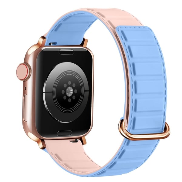 Silicone Strap Apple Watch Series 10 42mm Magnetic Reverse Buckle Watch Band - Blue+Pink
