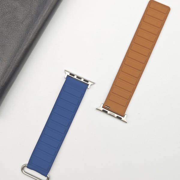 Silicone Strap Apple Watch Series 10 46mm Magnetic Buckle Watch Band - Midnight Blue+Brown