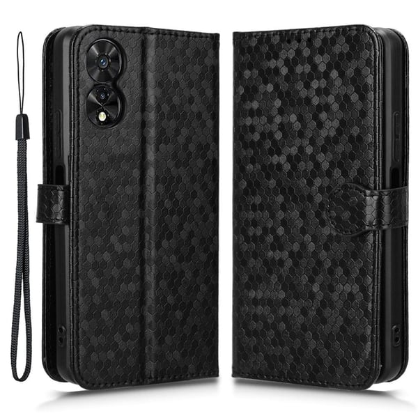 TCL 505 Wallet Phone Case Dots Pattern Vegan Leather Flip Cover - Black