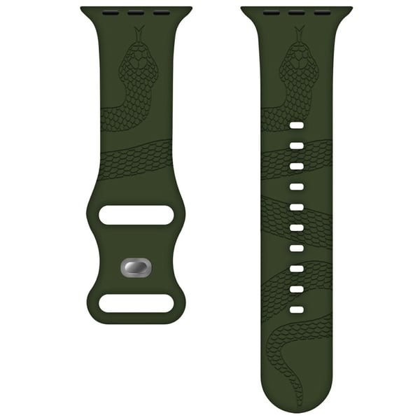 Silicone Strap Apple Watch Series 10 42mm Butterfly Clasp Watchband Snake Pattern Engraved - Army Green