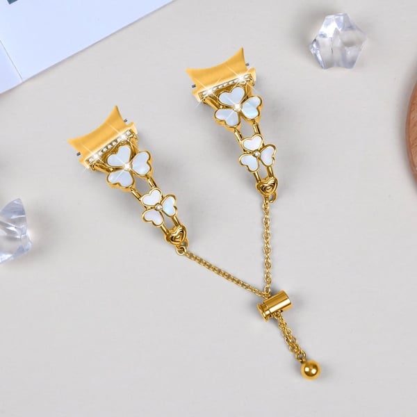 Watch Band with Connector Samsung Galaxy Watch7 40mm 44mm Heart Clover Decor Zinc Alloy Strap - Gold