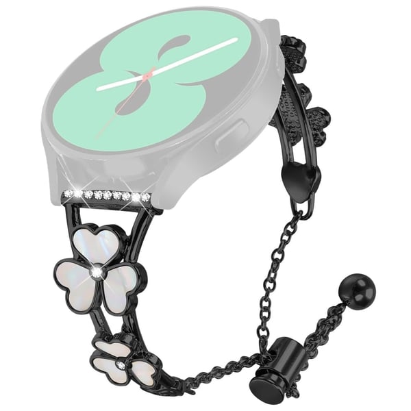 Samsung Galaxy Watch 42mm Heart Clover Decor Watchband Zinc Alloy Metal Strap - Black