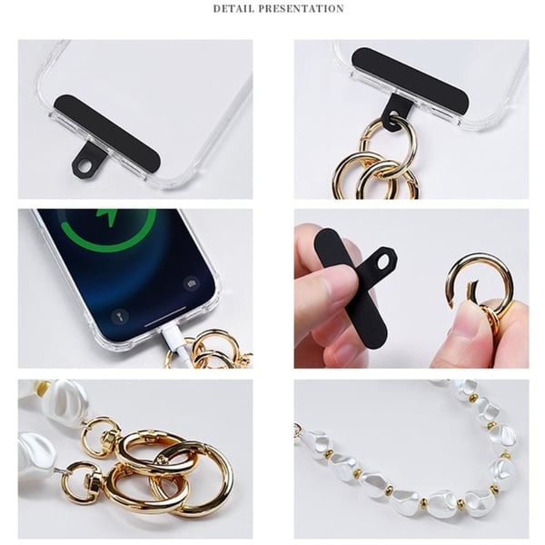 LEEU DESIGN Pearl Beaded Phone Lanyard 30cm Acrylic Wrist Strap Phone Charm Strap with Tether Tab - Gold