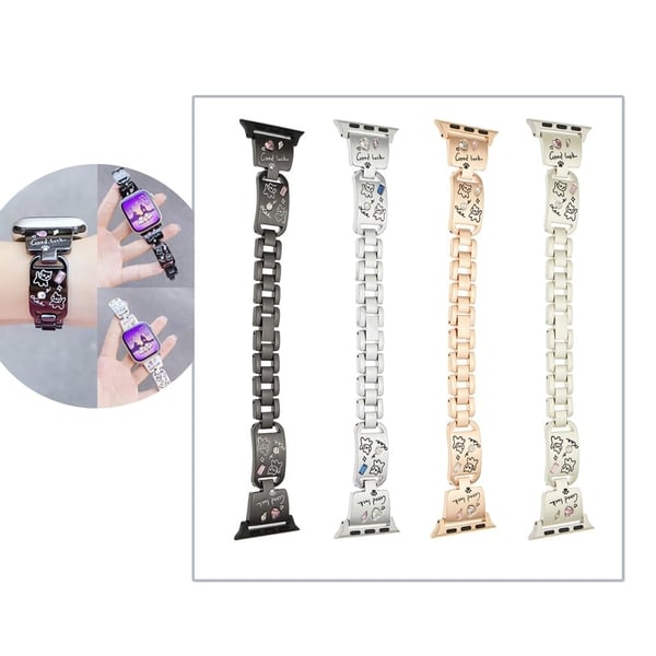 Metal Strap Apple Watch Series 10 42mm Watch Band Cat Pattern - Starlight