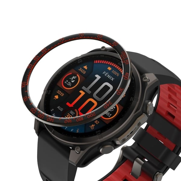 Garmin Fenix 8 51mm Watch Bezel Dual Color Scale Stainless Steel Protective Ring - Black / Red