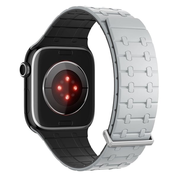 Magnetic Watch Band Apple Watch Series 10 46mm Replacement Silicone Strap - Light Grey+Black