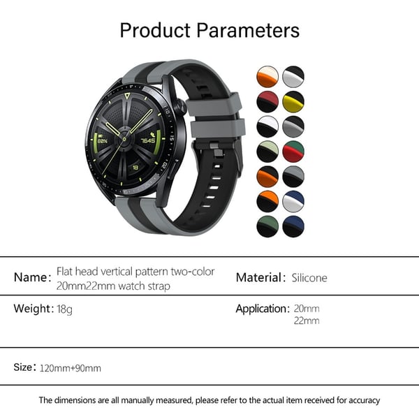 KALEBOL 20mm Dual Color Silicone Strap Samsung Galaxy Watch6 Classic 47mm / 43mm / Huawei Watch GT 3 Pro 43mm Watch Band - Black+Grey