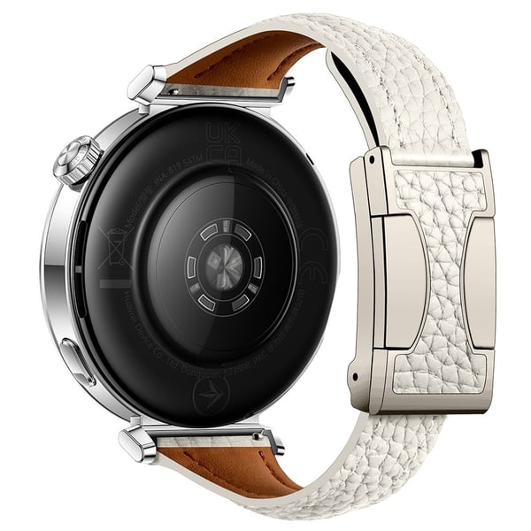 22mm Genuine Cow Leather Strap Huawei Watch GT 5 Pro 46mm / GT 5 46mm / GT 4 46mm Litchi Texture Magnetic Buckle Watch Band - Beige