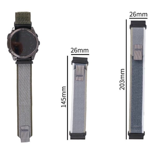 Nylonrem Garmin Fenix 8 51mm / Enduro 3 / Enduro 2 Magic Tape Loop 26mm Universal Watch Band - Militærgrøn