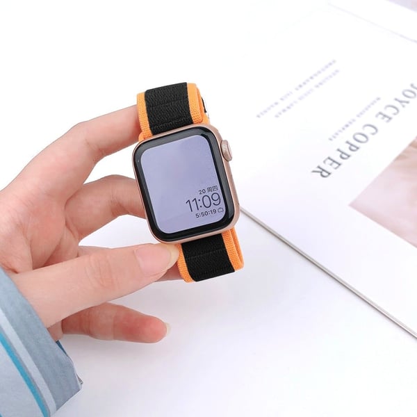 Watch Band Apple Watch Series 10 42mm Elastic Nylon Figure-8 Buckle Strap - Black Orange