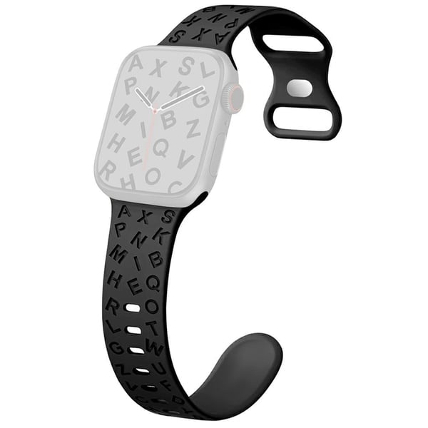 KALEBOL Silicone Band Apple Watch Series 10 42mm Alphabet Pattern Watch Strap - Black