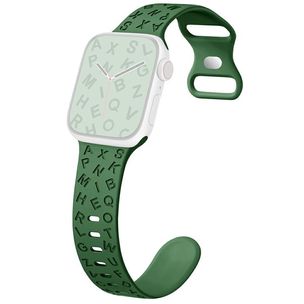 KALEBOL Silicone Band Apple Watch Series 10 46mm Alphabet Pattern Watch Strap - Green