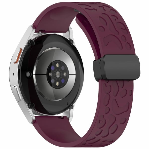 KALEBOL 20mm Magnetic Silicone Strap Samsung Galaxy Watch6 Classic 47mm / 43mm / Huawei Watch GT 3 Pro 43mm Leopard Print Watch Band - Wine Red