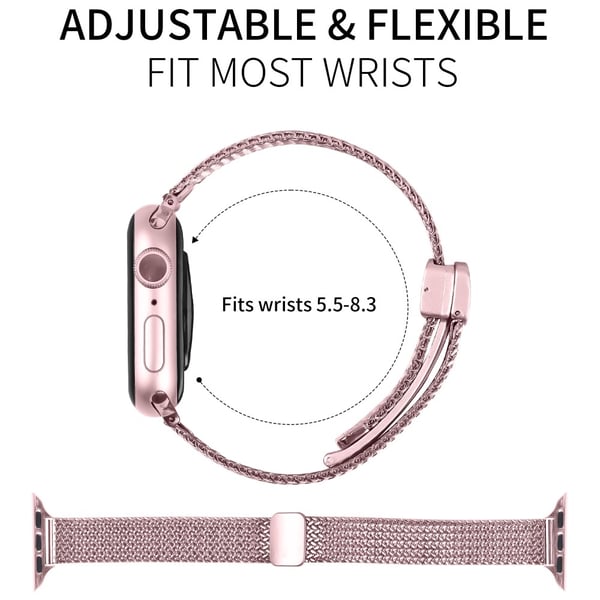 Milanese Watch Band Apple Watch Series 10 46mm Herringbone Stainless Steel Strap - Rose Pink