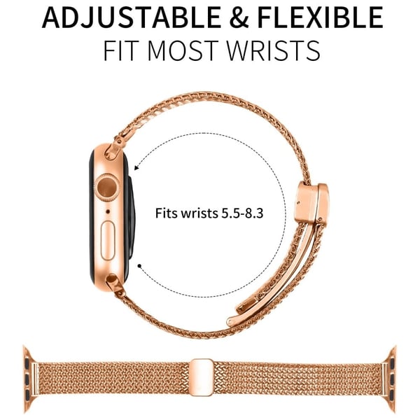 Milanese Watch Band Apple Watch Series 10 42mm Herringbone Stainless Steel Strap - Rose Gold