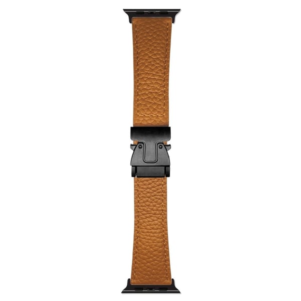 Genuine Cow Leather Strap Apple Watch Series 10 42mm Litchi Texture Magnetic Buckle Watch Band - Brown Genuine Cow Leather Strap Apple Watch Series 10 42mm Litchi Texture Magnetic Buckle Watch Band - Brown