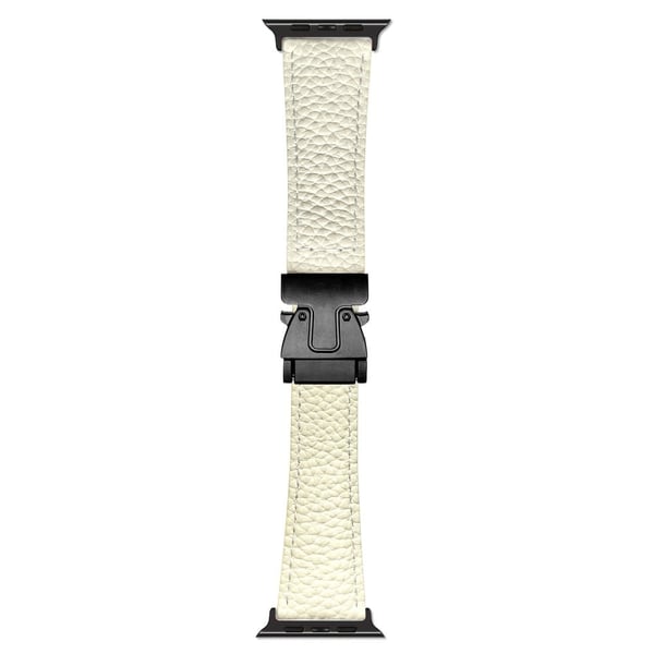 Genuine Cow Leather Strap Apple Watch Series 10 46mm Magnetic Buckle Watch Band - Beige