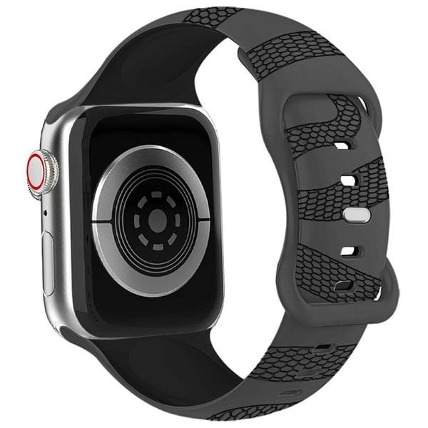 Silicone Band Apple Watch Series 10 42mm Dual Color Snake Pattern Engraved Watch Strap - Grey / Black