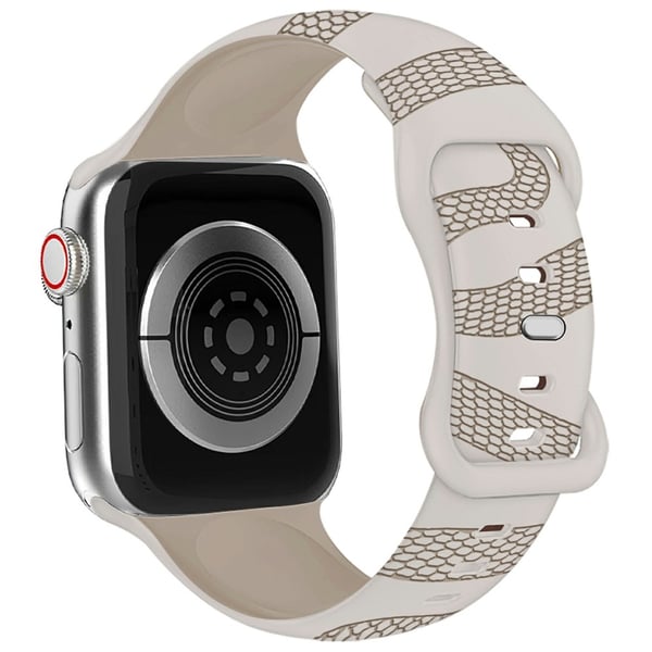 Silicone Band Apple Watch Series 10 46mm 42m Snake Pattern Engraved Watch Strap - Starlight / Milk Tea