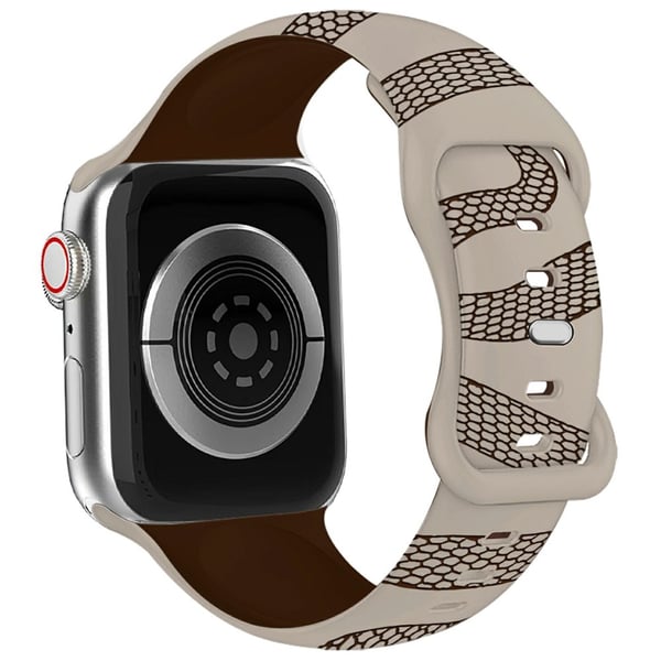 Silicone Band Apple Watch Series 10 46mm 42m Snake Pattern Engraved Watch Strap - Milk Tea / Coffee