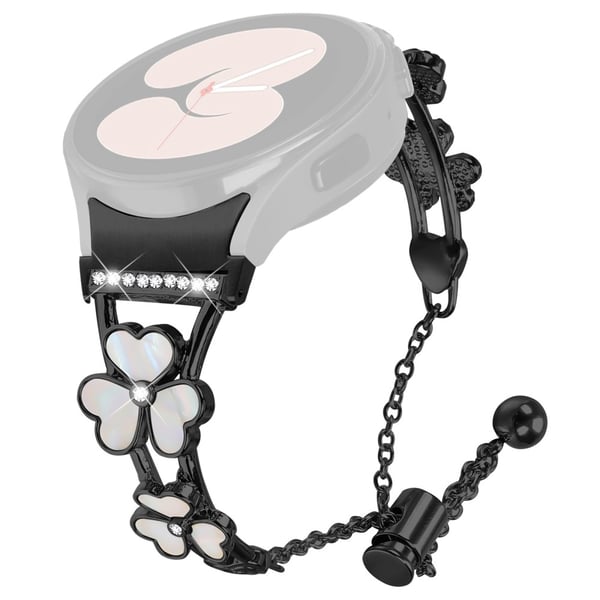 Heart Clover Decor Watch Band with Connector Samsung Galaxy Watch 5 / Watch 5 Pro / Watch 5 Active / Watch4 / Watch4 Classic / Watch4 Active - Black