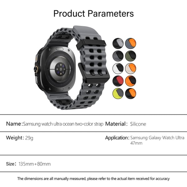 KALEBOL Samsung Galaxy Watch Ultra 47mm Silicone Watch Band Dual Color Ocean Wrist Strap - Grå + Orange