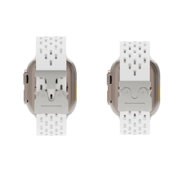 KALEBOL Silicone Band Apple Watch Series 10 46mm Hollow Strap with Silver Buckle - White