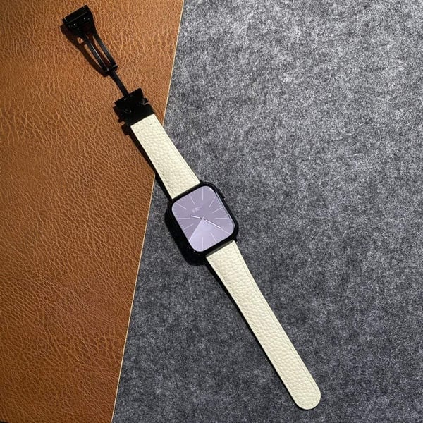 Genuine Cow Leather Strap Apple Watch Series 10 46mm Magnetic Buckle Watch Band - Dark Coffee