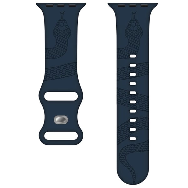 Silicone Strap Apple Watch Series 10 42mm Butterfly Clasp Watchband Snake Pattern Engraved - Dark Blue