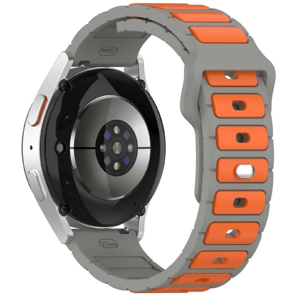 KALEBOL 20mm dubbelfärgat silikonarmband Samsung Galaxy Watch6 Classic 47mm / 43mm / Huawei Watch GT 3 Pro 43mm klockarmband - Grå + Orange