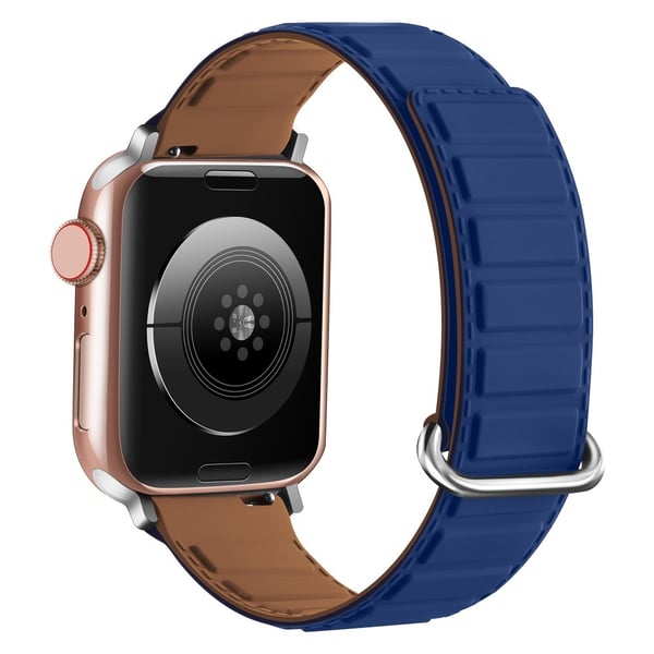 Silicone Strap Apple Watch Series 10 42mm Magnetic Reverse Buckle Watch Band - Midnight Blue+Brown