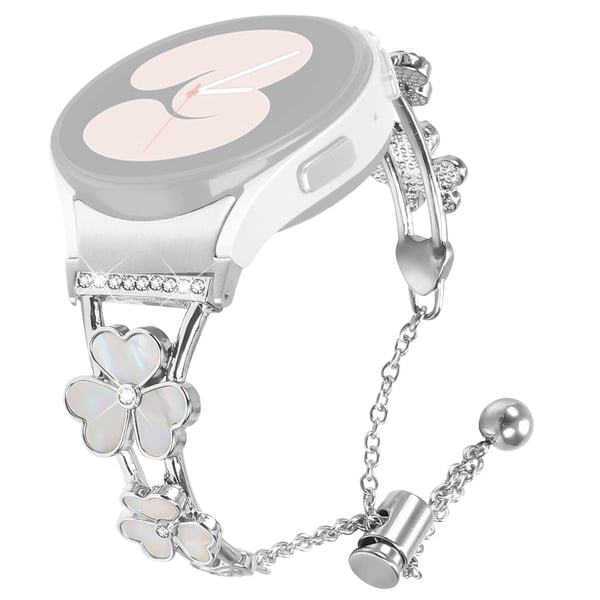 Watch Band with Quick Release Connector Samsung Galaxy Watch6 40mm 44mm / Watch6 Classic 43mm 47mm Heart Clover Decor Silver Zinc Alloy Strap