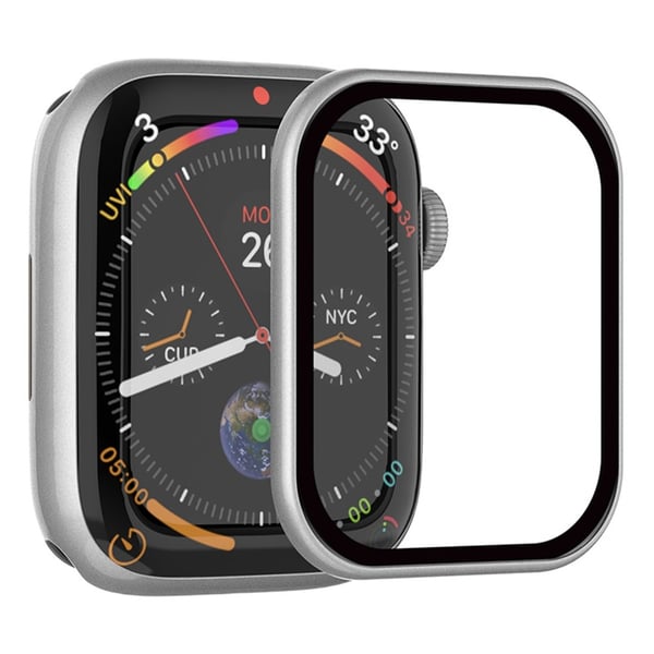 RURIHAI Tempered Glass Screen Film Apple Watch Series 9 / 8 / 7 41mm Scratch Resistant Frame Watch Screen Protector - Silver