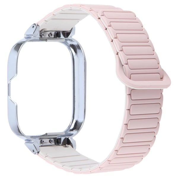 Xiaomi Redmi Watch 5 / 4 Metal Silver Frame Integrated Magnetic Silicone Watch Band - Pink+Starlight