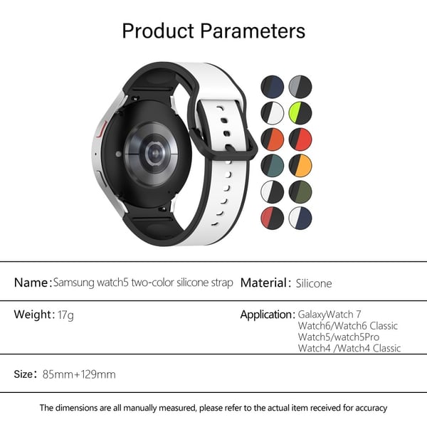 KALEBOL Dual Color Silicone Strap Samsung Galaxy Watch7 / Watch FE 40mm / Watch6 / Watch 5 Watch Band - Black+Grey