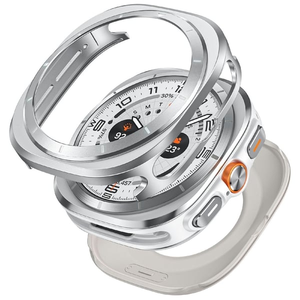 Samsung Galaxy Watch Ultra 47mm Protective Case Aluminum Alloy Scratch Resistant Watch Bumper Cover - Silver White