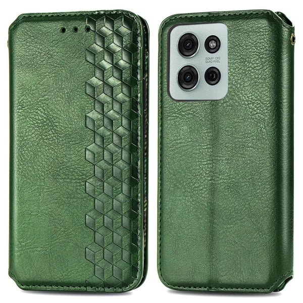 Skinn-etui med stilfult rombeavtrykk for Motorola Moto G75 - Grønn