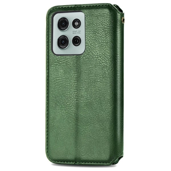Skinn-etui med stilfult rombeavtrykk for Motorola Moto G75 - Grønn