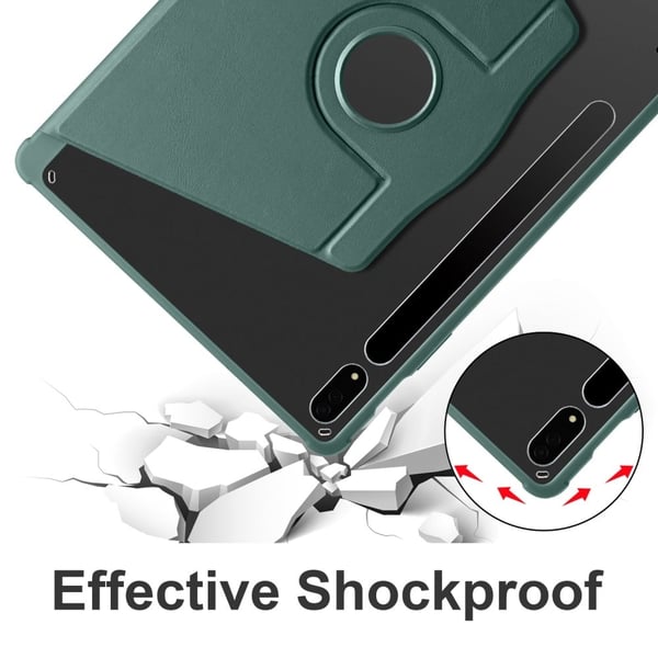 Samsung Galaxy Tab S10 Plus Etui 360 graders roterende stativ Vegansk læder PlusAkryl Tablet Cover - Sortliggrøn