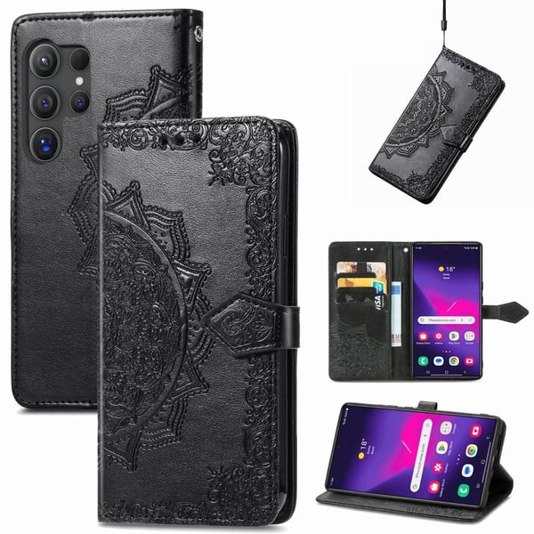 Mandala Samsung Galaxy S25 Ultra etui i lær - Svart