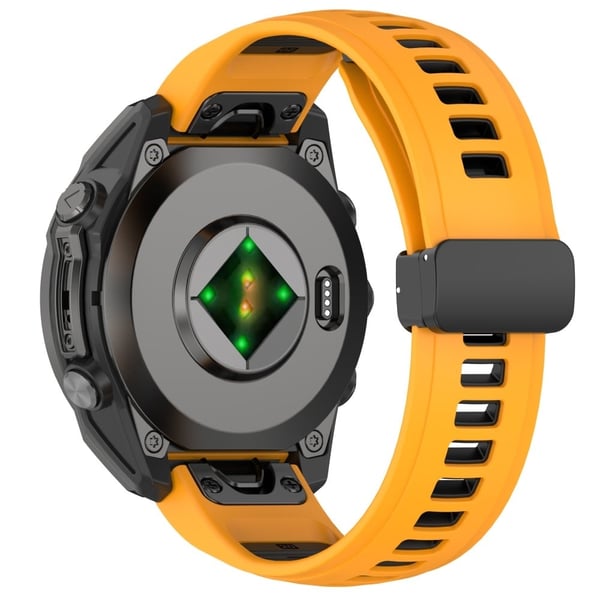 20 mm urrem Garmin Fenix 8 43 mm / Descent MK3i / Fenix 7S Åndbar silikonerem med magnetisk foldelås - Orange + Sort 20 mm urrem Garmin Fenix 8 43 mm / Descent MK3i / Fenix 7S Åndbar silikonerem med magnetisk foldelås - Orange + Sort