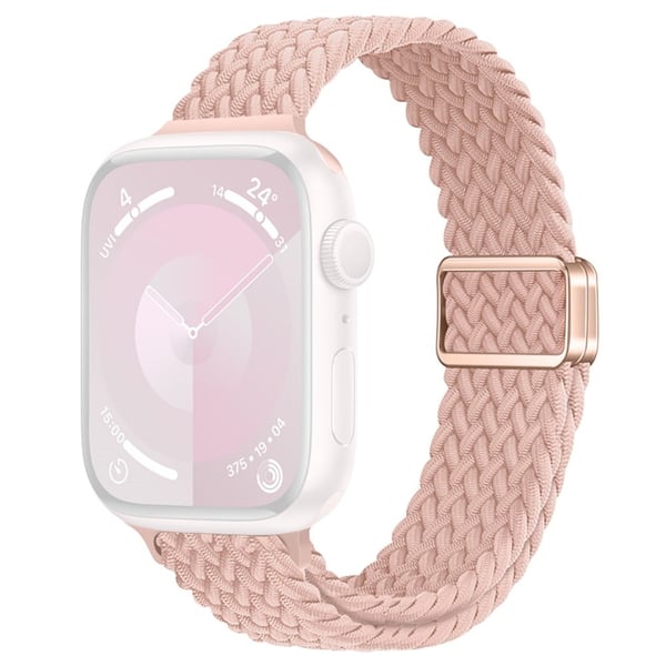 KALEBOL Flettet urrem Apple Watch Series 10 42mm Magnetisk nylon sportsarmbånd - Cremet Rosa