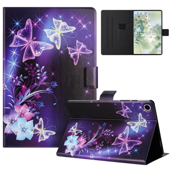 Samsung Galaxy Tab A9 Plus SM-X210 / X216 / X218 Etui Pattern Printed Stand Litchi Texture Leather Tablet Cover with Card Slots - Lilla Sommerfugl