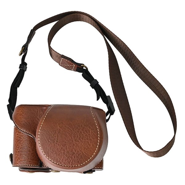 Sony Alpha ZV-E10 Camera Case Litchi Texture Leather Cover with Battery Hole and Strap - Coffee