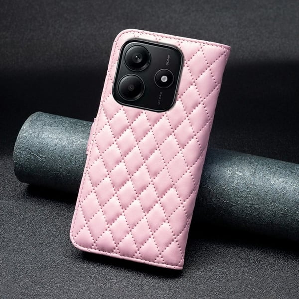 Rombemønster, matt flip-deksel for Xiaomi Redmi Note 14 5G - Rosa