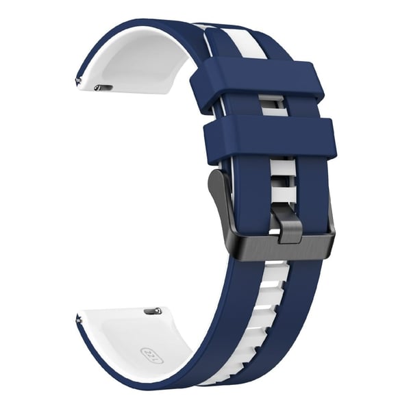 KALEBOL 22mm Dual Color Silicone Strap Samsung Galaxy Watch3 45mm / Huawei Watch GT 5 46mm / GT 5 Pro 46mm Watch Band - Dark Blue+White